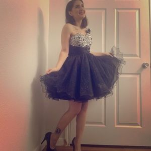 Back and Silver Sequin Formal Dress